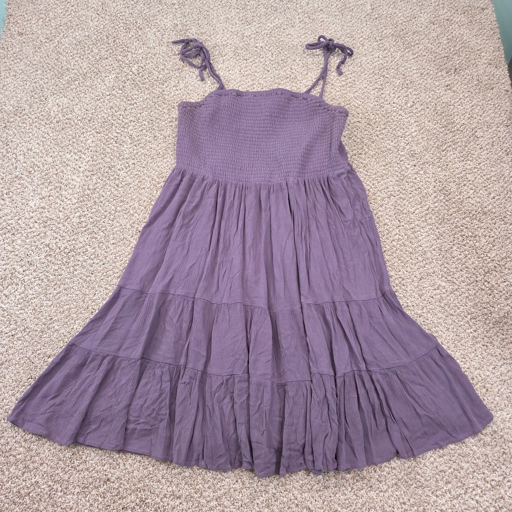 Torrid Womens Babydoll Dress 1X Purple Bow Tiered Smocked Peasant Coquette